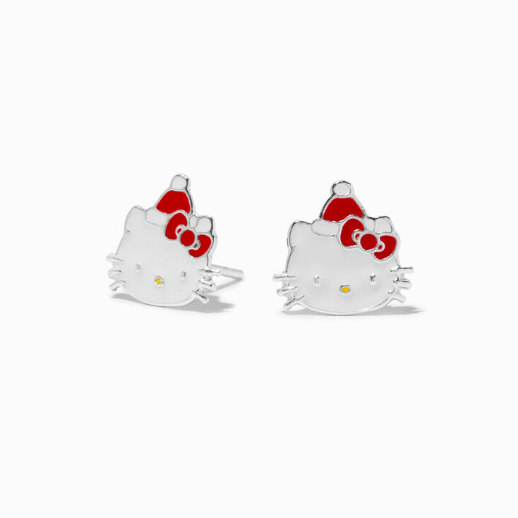 Sterling Silver Hello Kitty&reg; Santa Hat Christmas Stud Earrings,