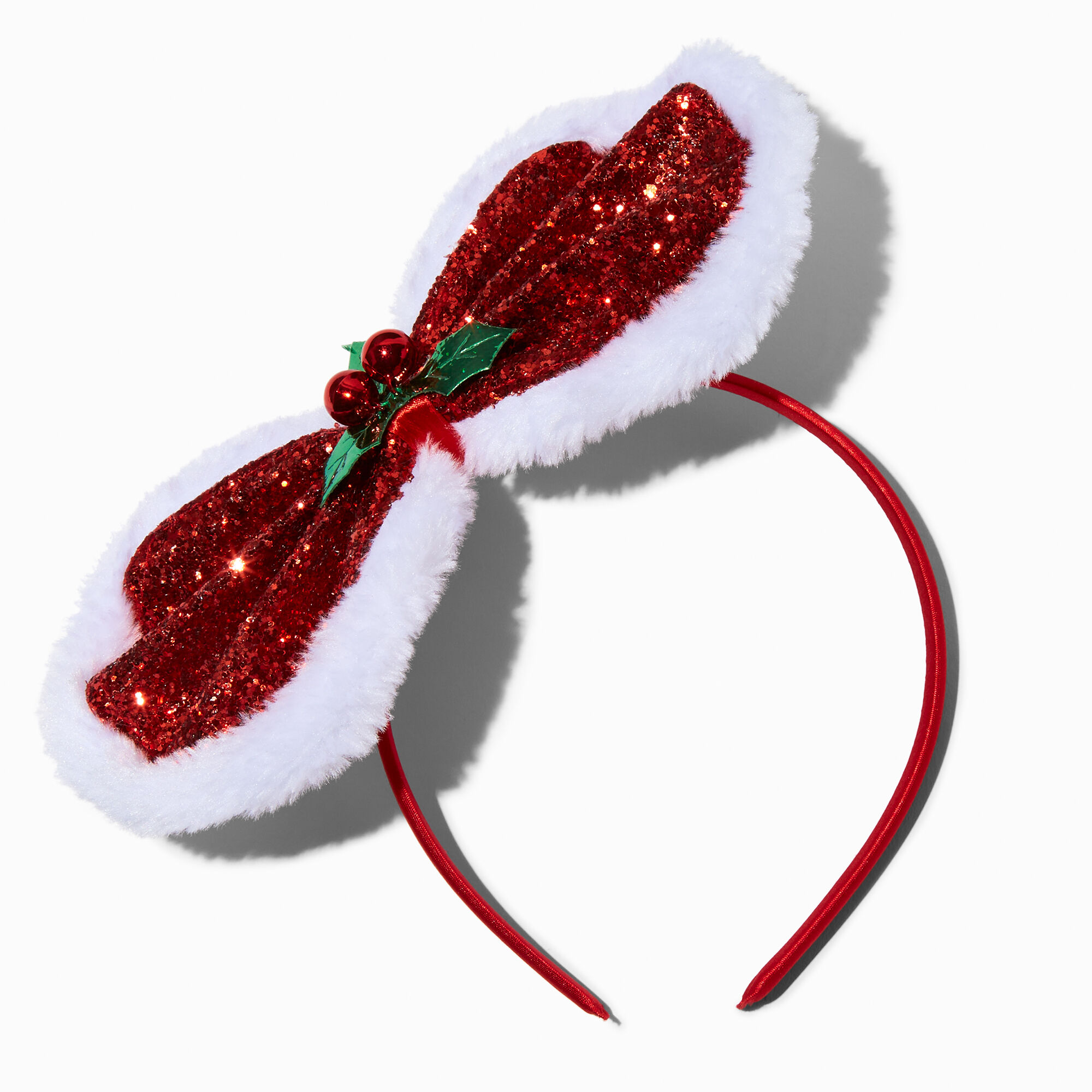 View Claires Sequin Holly Large Bow Headband Red information
