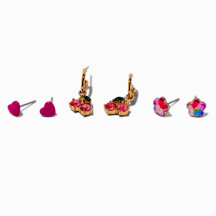 Pink Cherry Earring Set - 3 Pack,