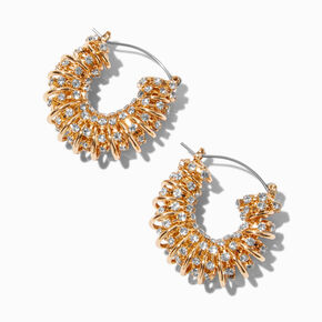 Gold-tone Twisted Crystal 15mm Hoop Earrings,