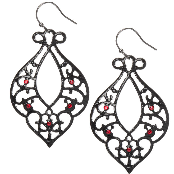 Black 2&quot; Filigree Drop Earrings,