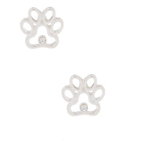 Silver-tone Paw Print Stud Earrings,