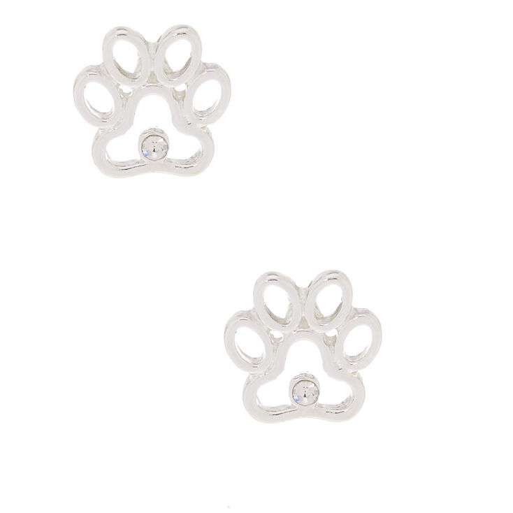 Silver-tone Paw Print Stud Earrings,