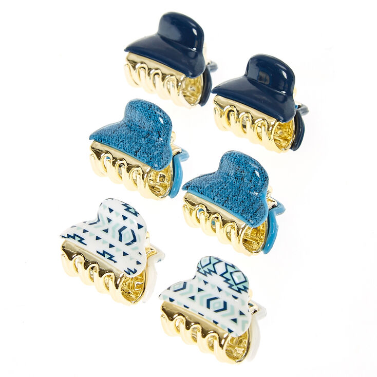 Claire's Mini pinces à cheveux motif aztèque denim - Bleu, lot de 2