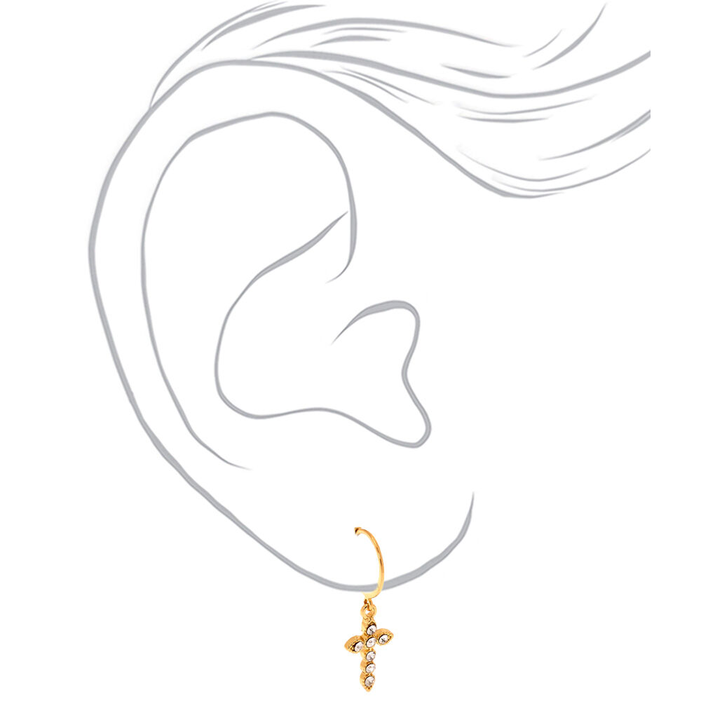 Gold 10MM Cross Huggie Hoop Earrings,