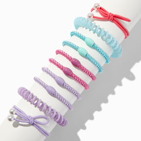 Pastel Mixed Bead &amp; Spiral Hair Ties - 10 Pack,