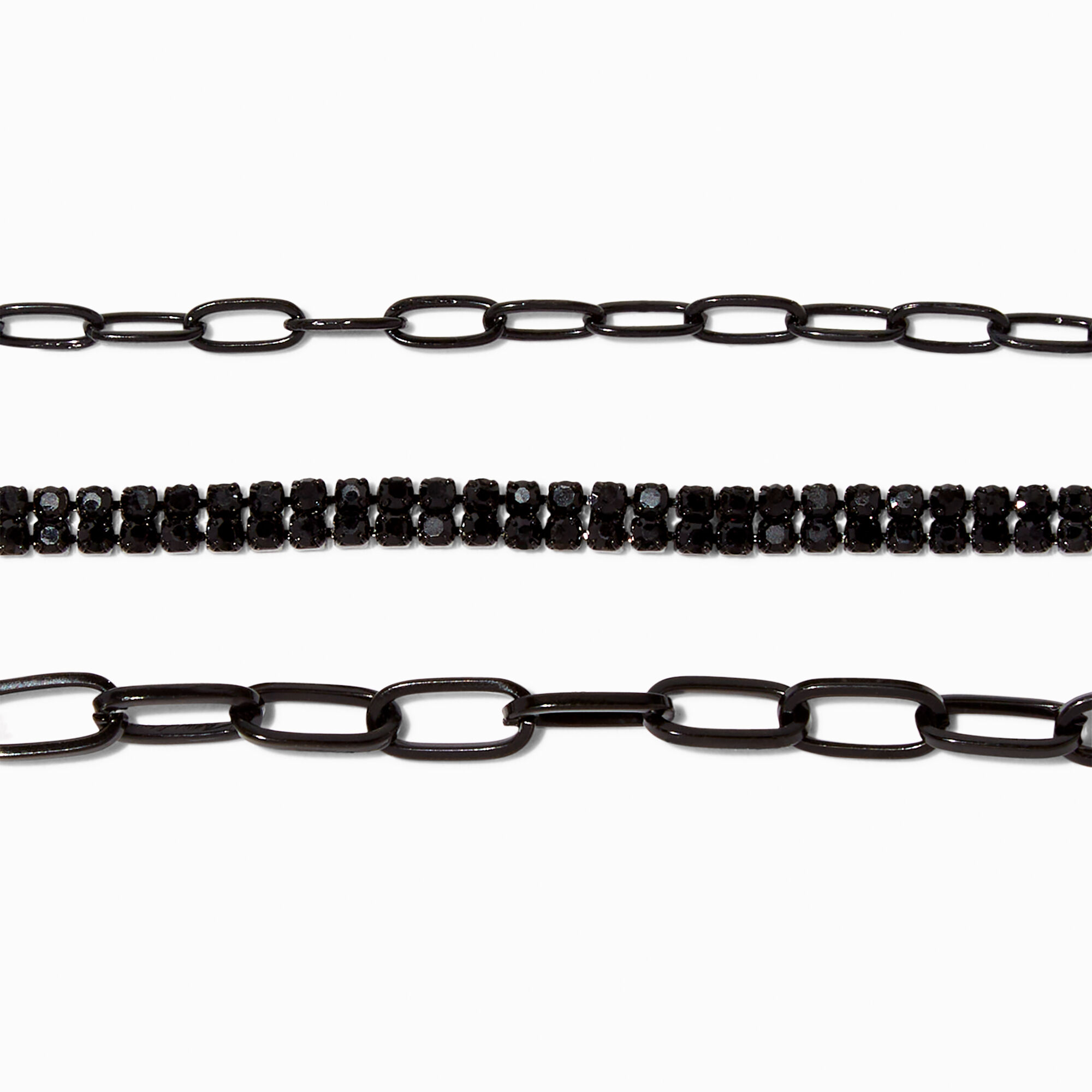 Black Toggle Chainlink & Rhinestone Bracelets - 3 Pack,