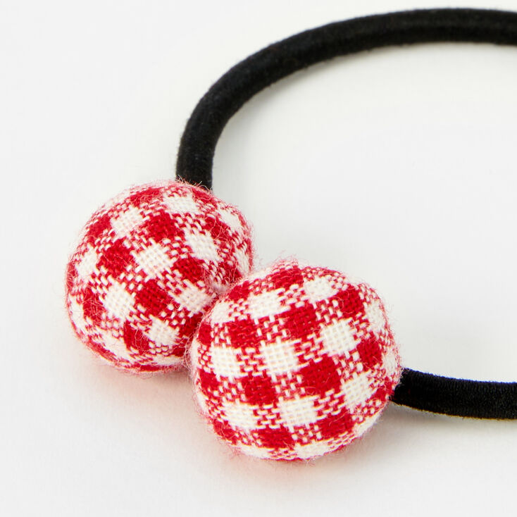 Red Gingham Beaded Hair Ties - 2 Pack,