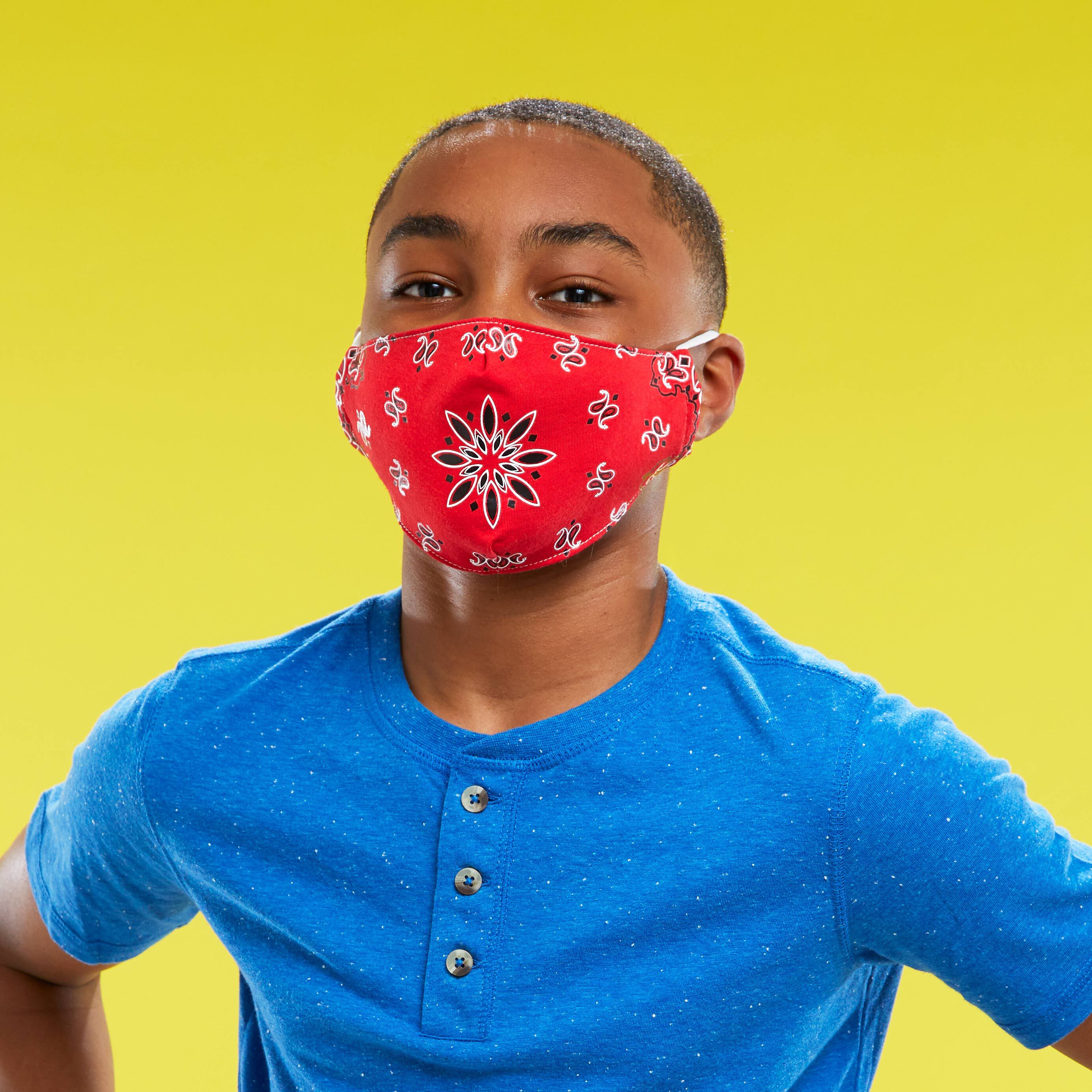 Cotton Red Bandana Print Face Mask - Adult,