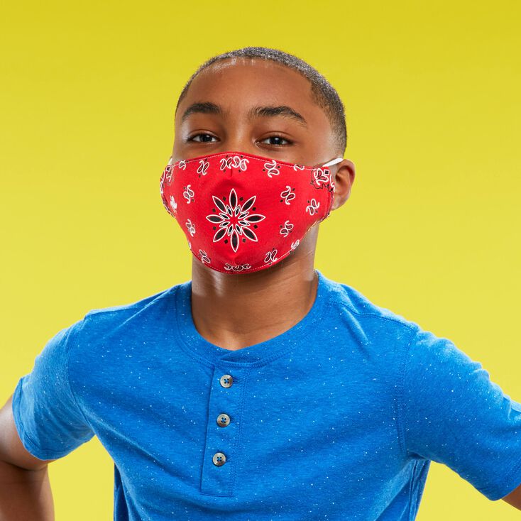 Cotton Red Bandana Print Face Mask - Adult,