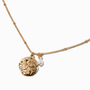 Gold-tone Sand Dollar &amp; Pearl Pendant Necklace,