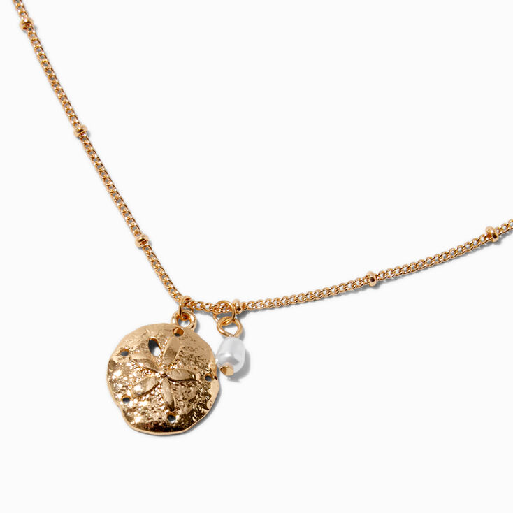 Gold-tone Sand Dollar &amp; Pearl Pendant Necklace,