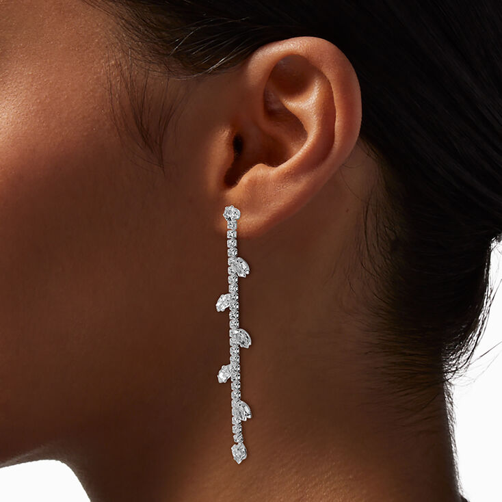 Silver-tone Cubic Zirconia Leaf Drop Earrings,