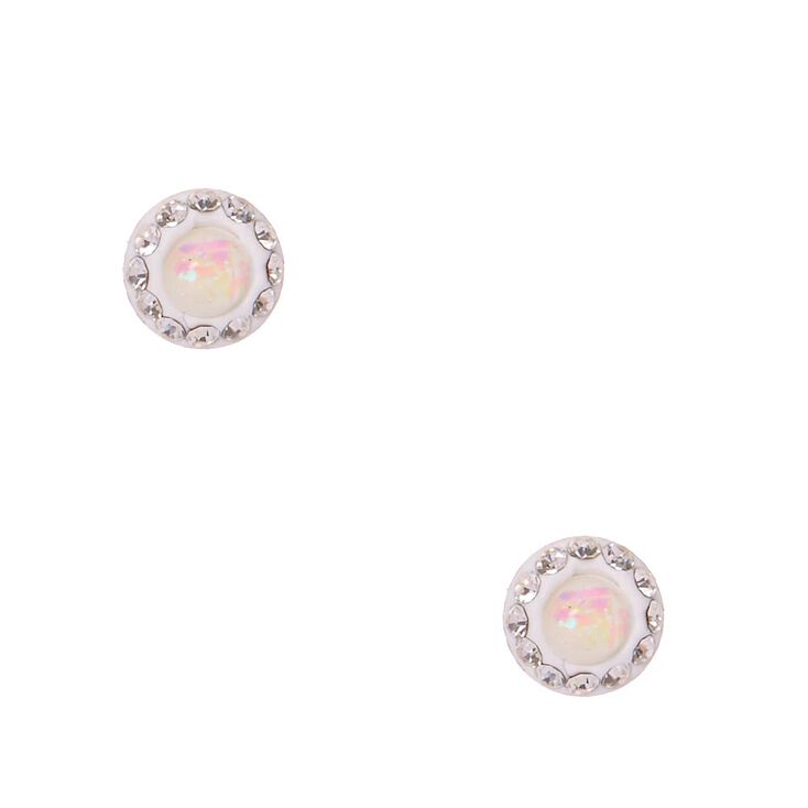 Sterling Silver Iridescent Round Crystal Stud Earrings Claire S Us Sterling Silver Iridescent Round Crystal Stud Earrings