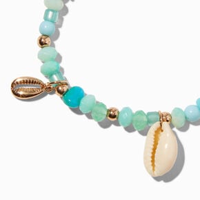 Turquoise Cowrie Shell Beaded Stretch Bracelet ,