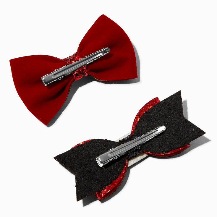 Santa &amp; Elf Glitter Bow Hair Clips - 2 Pack,