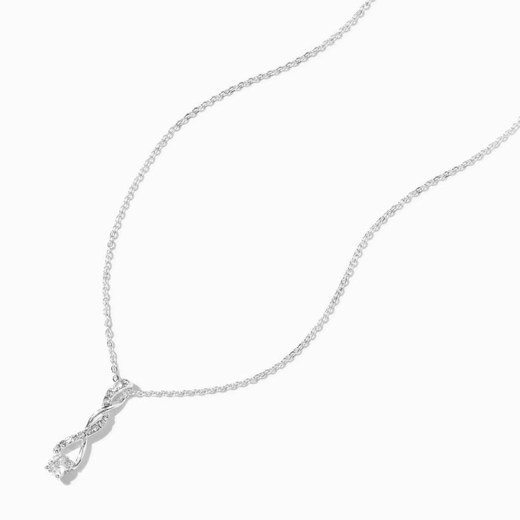 Silver Cubic Zirconia Twisted Pendant Necklace,