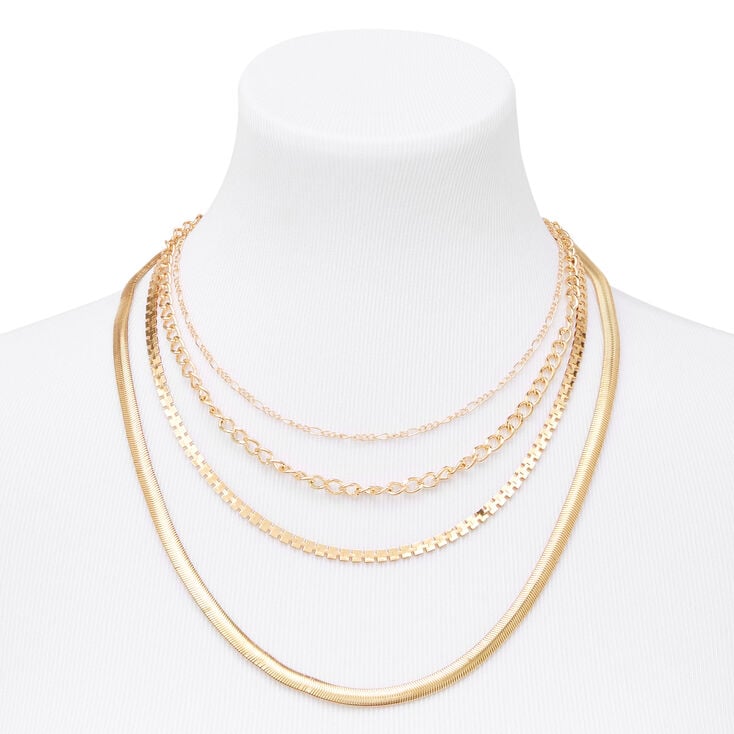 Gold Sleek Snake Chain Multi Strand Necklace,