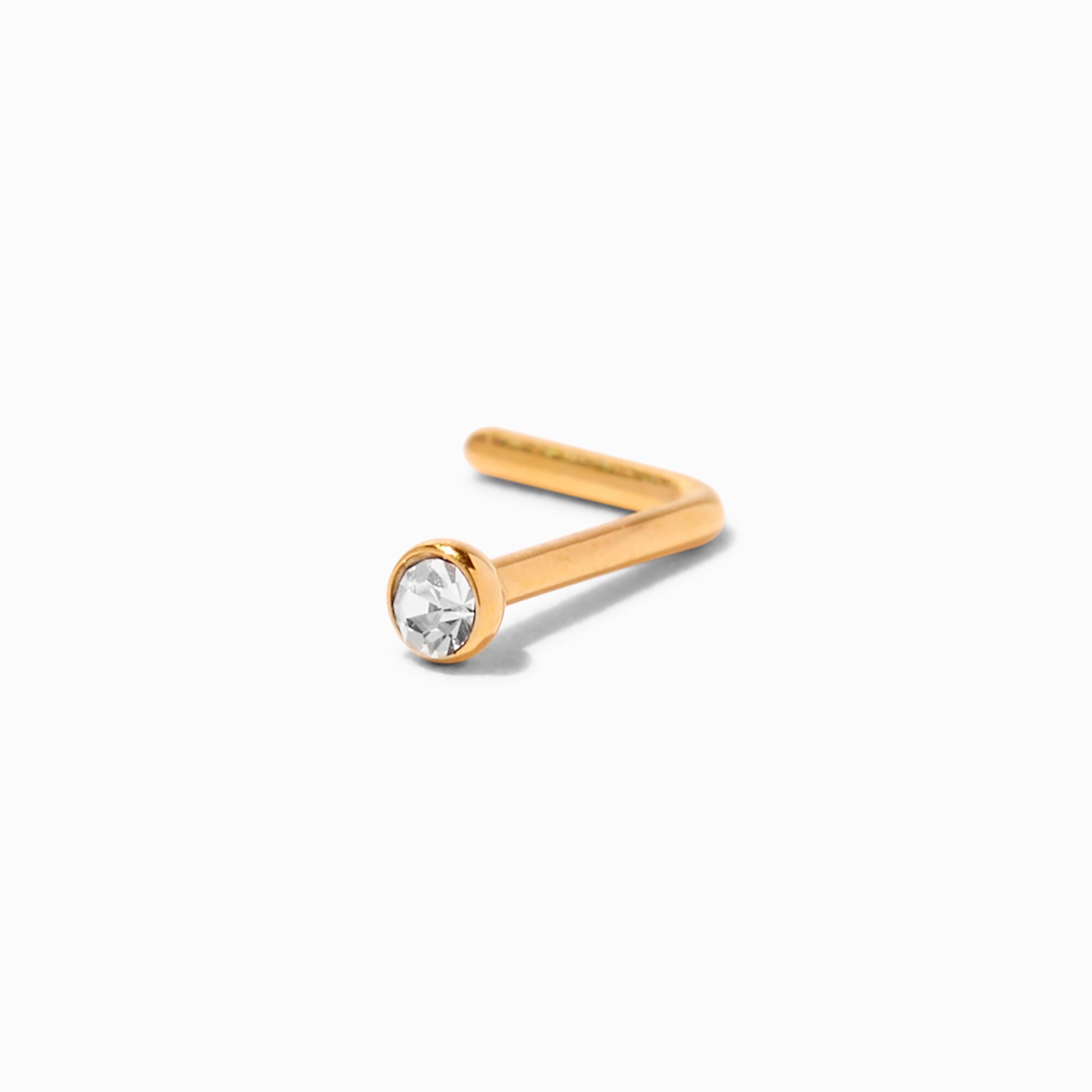 View Claires 18K Plated Titanium 20G Bezel Crystal Nose Stud Gold information