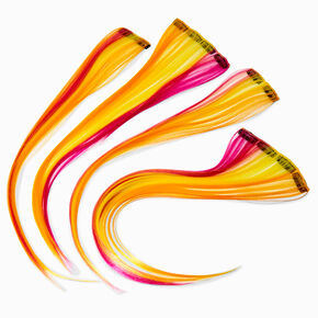 Red &amp; Orange Faux Hair Clip In Extensions - 4 Pack,