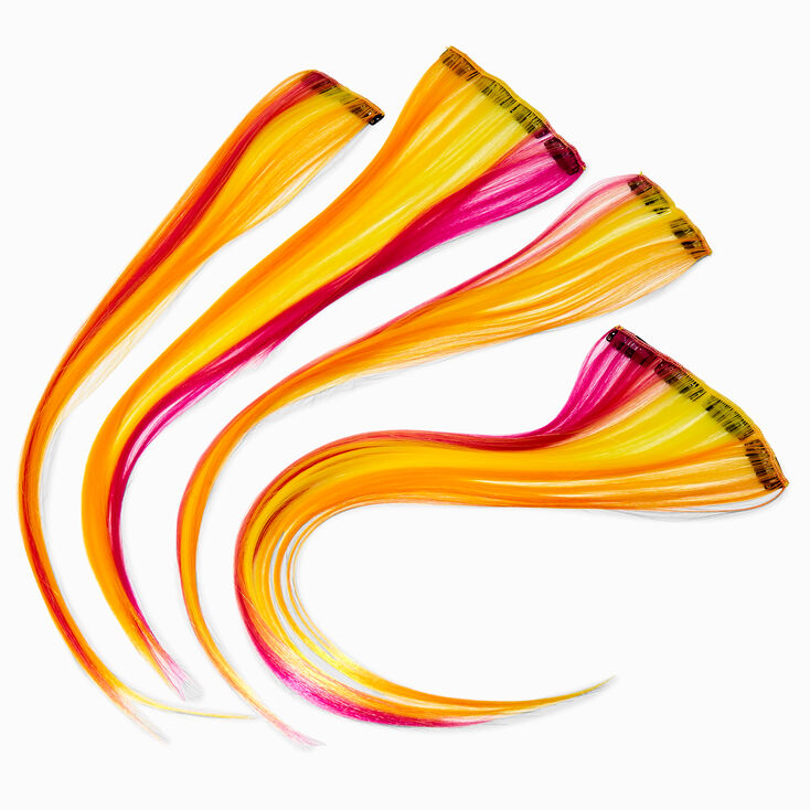 Red &amp; Orange Faux Hair Clip In Extensions - 4 Pack,