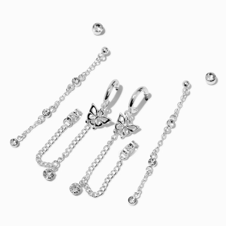 Silver-tone Butterfly Connector Earring Stackables Set - 3 Pack,