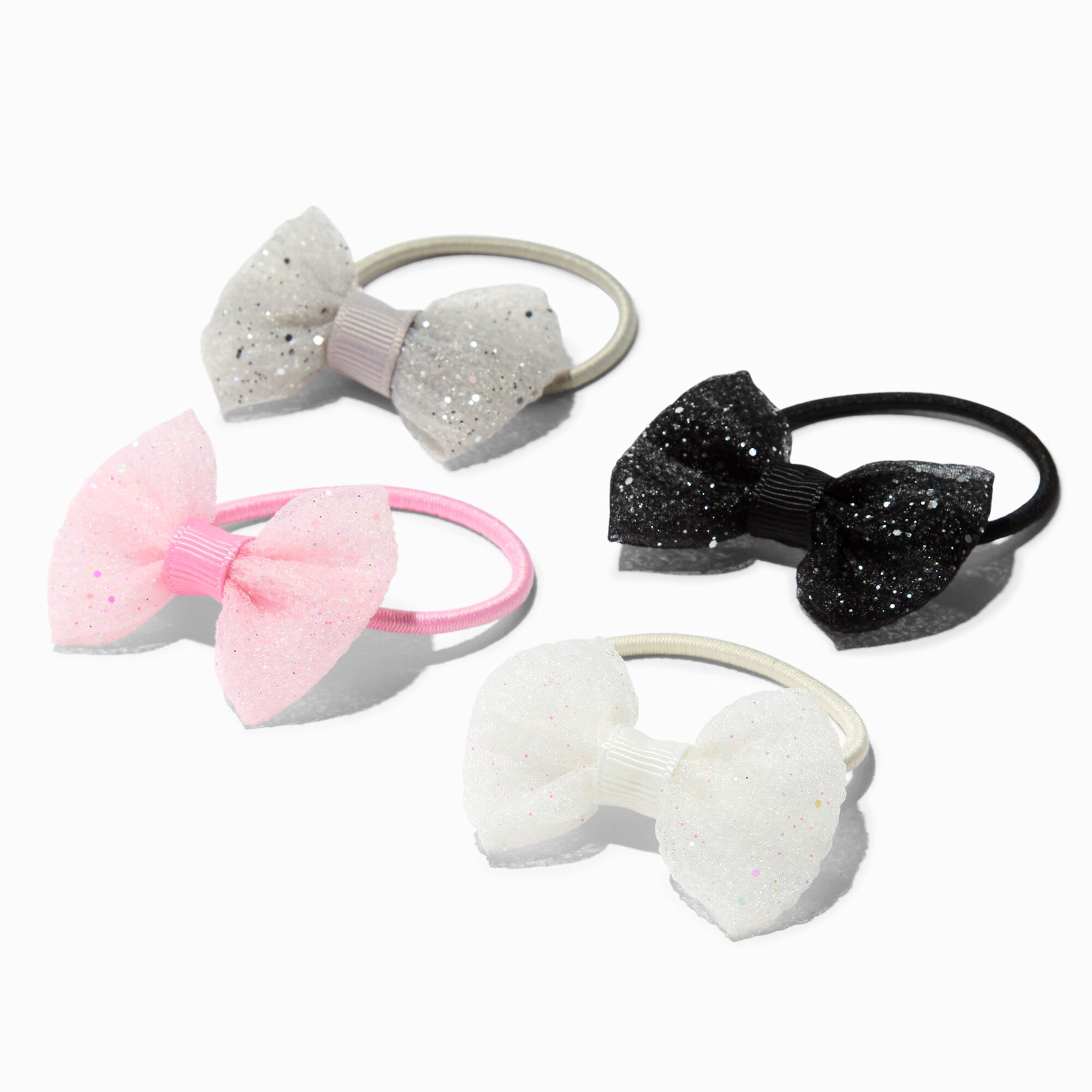 Claire's Club Edgy Glitter Bow Hair Ties - 10 Pack,