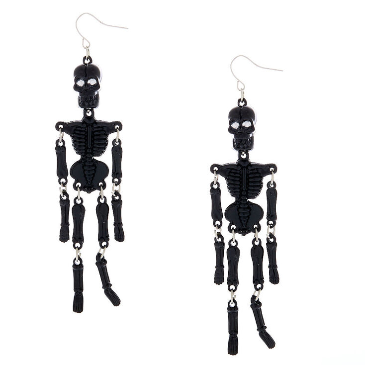 4&quot; Dangling Skeleton Drop Earrings - Black,