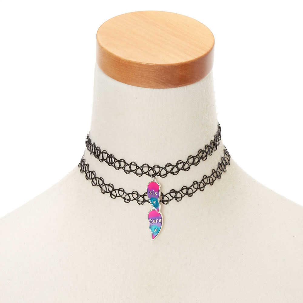 Sisters Ombre Heart Tattoo Choker Necklaces - 2 Pack,