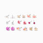 Mixed Metal Pink Love Earrings Set - 9 Pack,