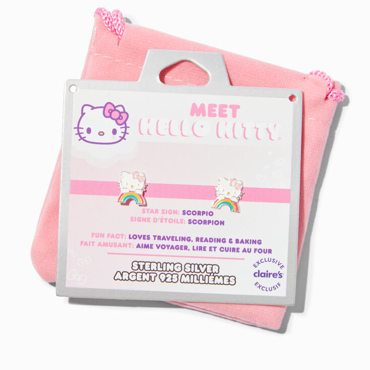 Sterling Silver Hello Kitty&reg; Claire&#39;s Exclusive Rainbow Enamel Stud Earrings,