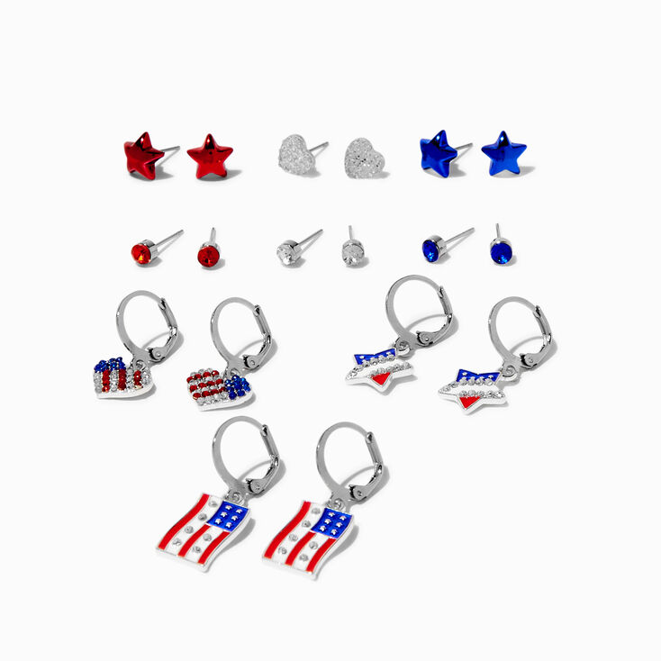Stars & Stripes Patriotic Earring Set - 9 Pack