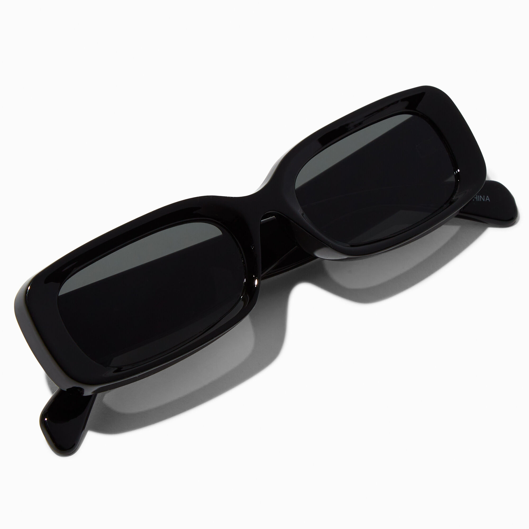 Black Puffy Slim Rectangle Sunglasses,