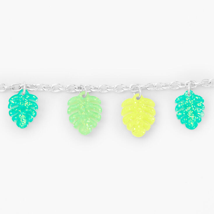 Silver Glitter Palm Leaves Charm Bracelet,