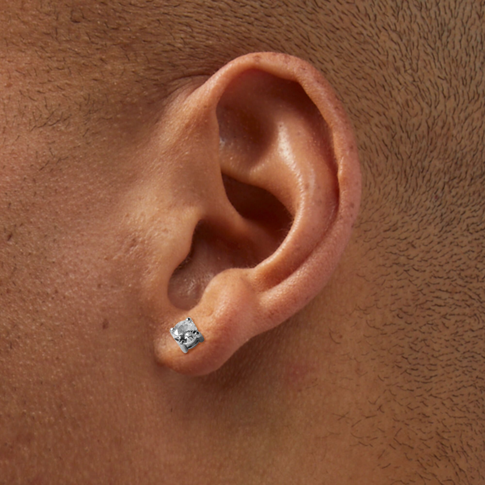 Clous d’oreilles panier en zircon cubique 4 mm acier inoxydable couleur argentée,