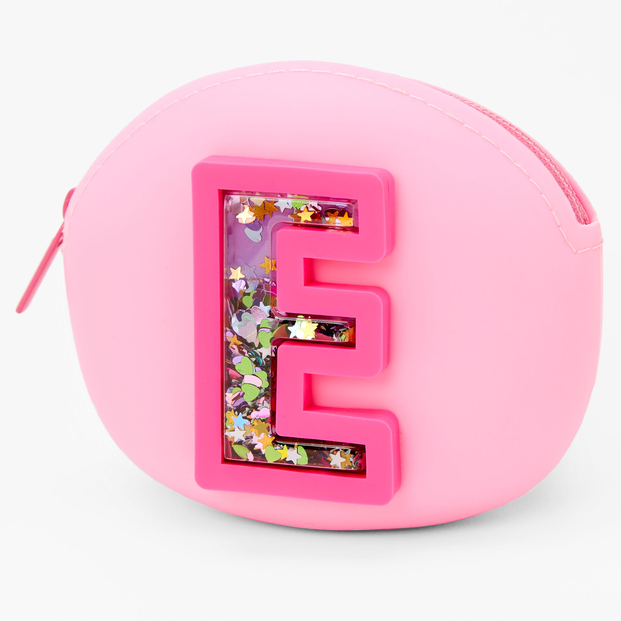 Claire's Porte-monnaie en silicone avec initiale à paillettes mobiles - Rose, E