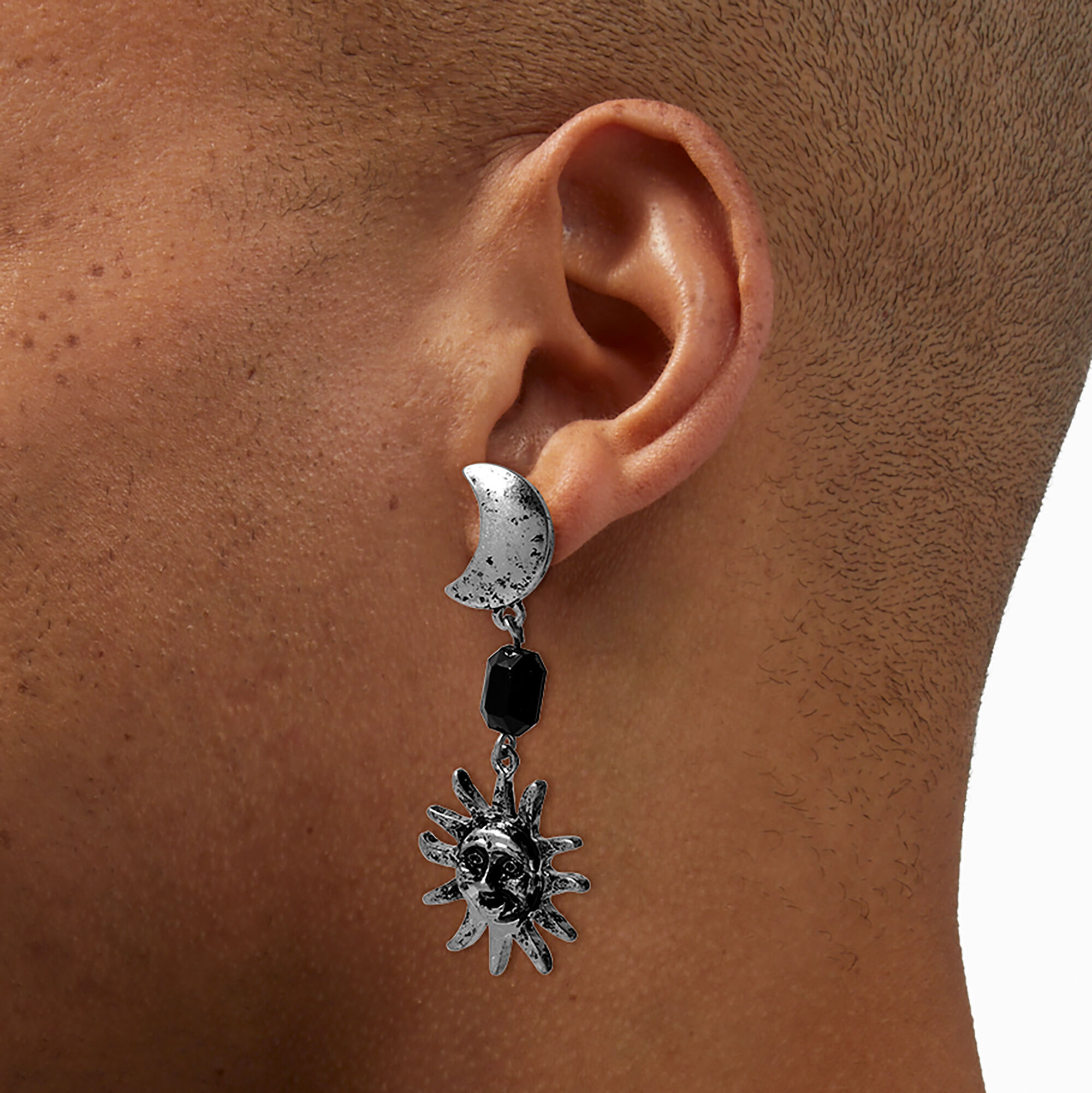 Burnished Silver-tone Moon & Sun Drop Earrings,