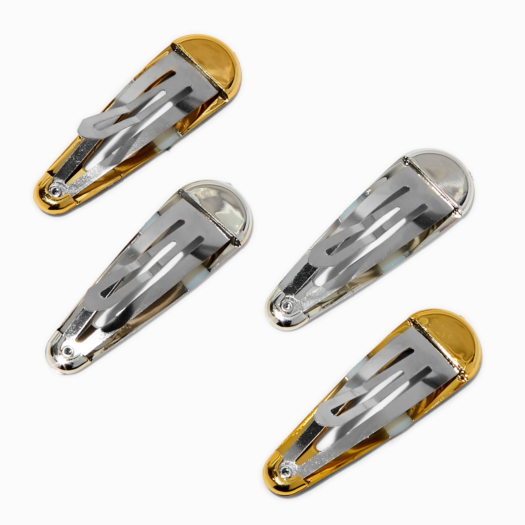 Gold & Silver Snap Hair Clips - 4 Pack,