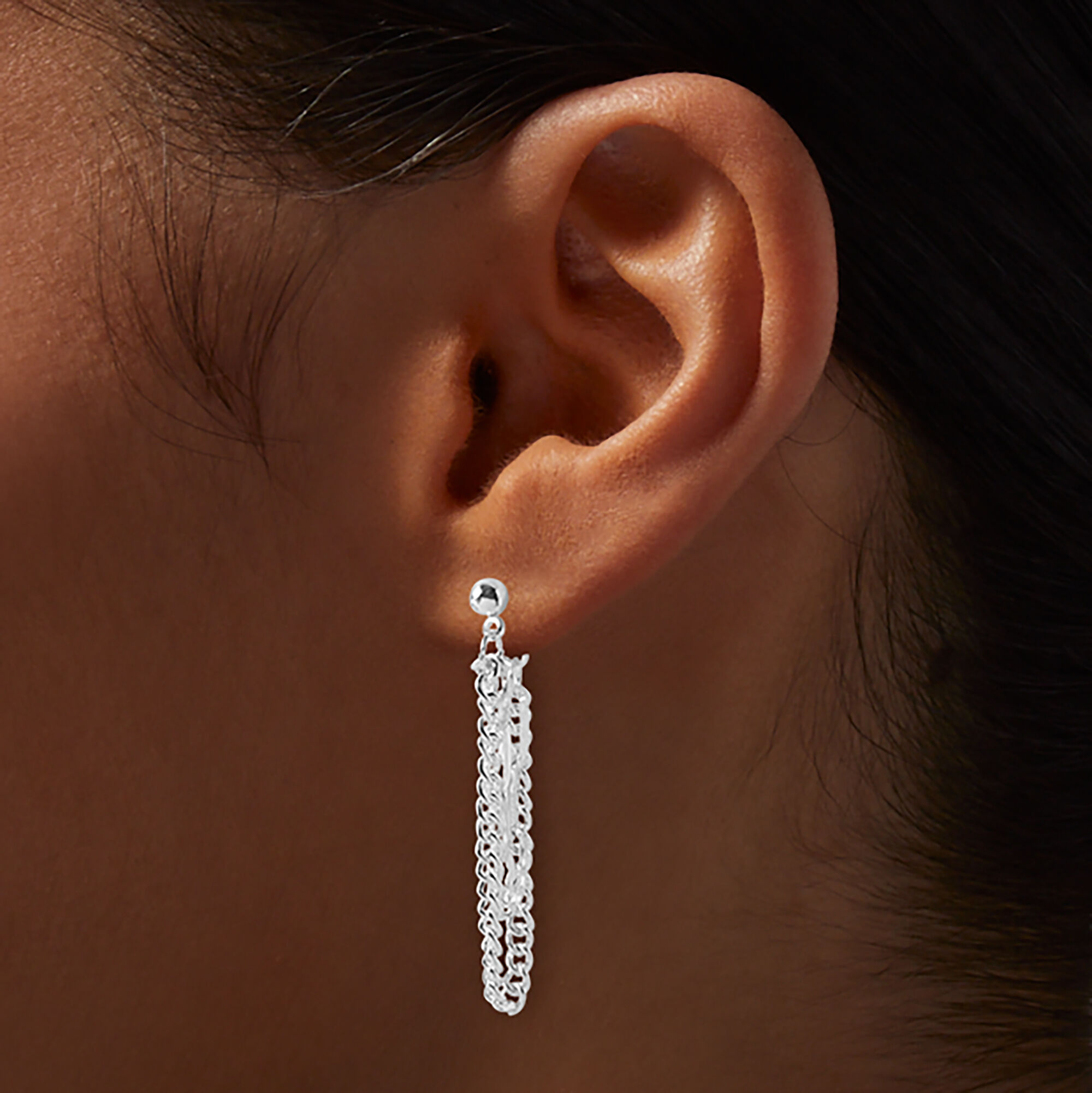 Silver tone Two Chains Front Back Drop Earrings Claire s US