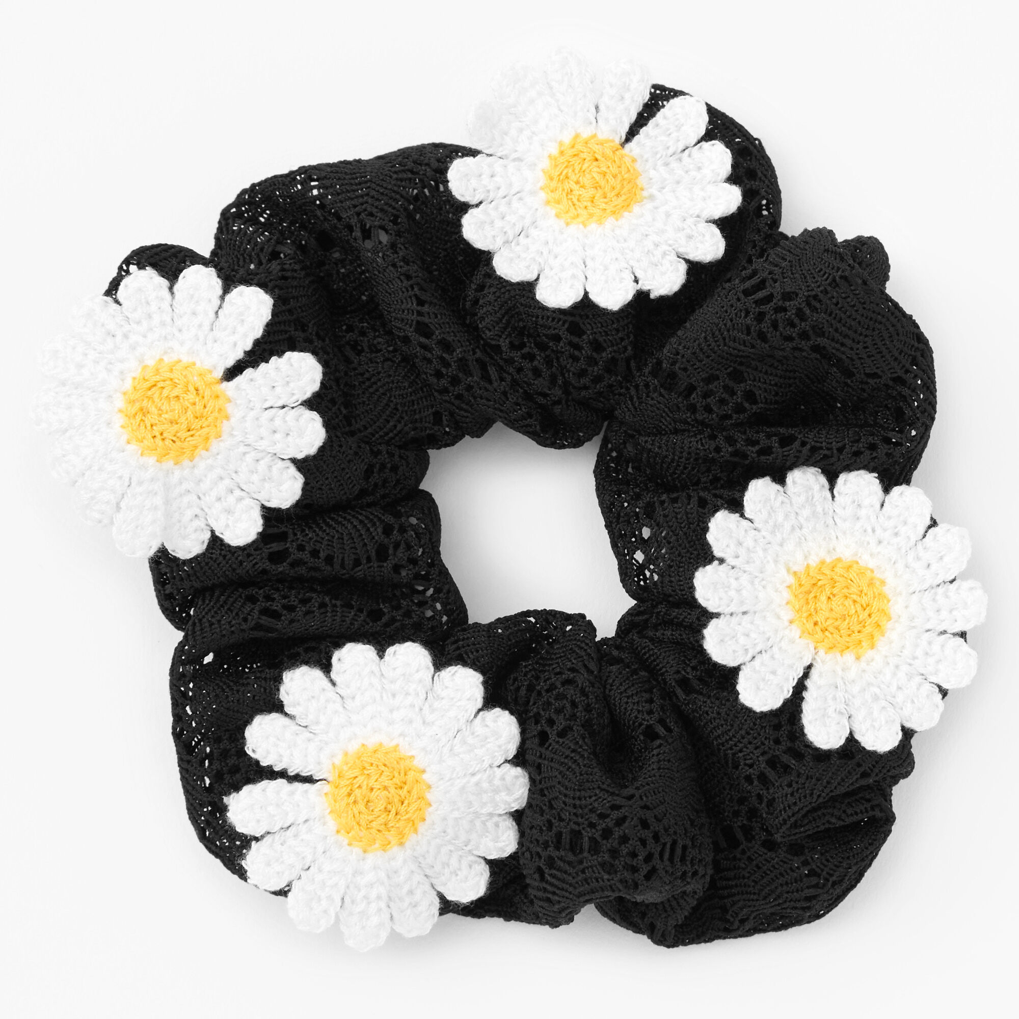 Claire's Grand chouchou noir marguerite en crochet