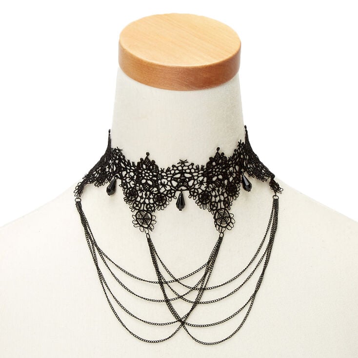 Lace Swag Choker Necklace - Black,