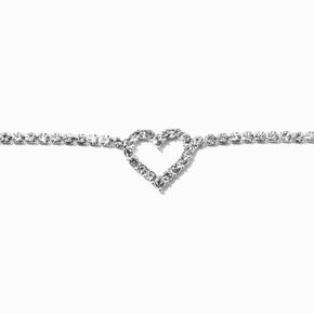 Silver-tone Rhinestone Heart Pendant Choker Necklace ,