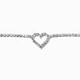 Silver-tone Rhinestone Heart Pendant Choker Necklace ,