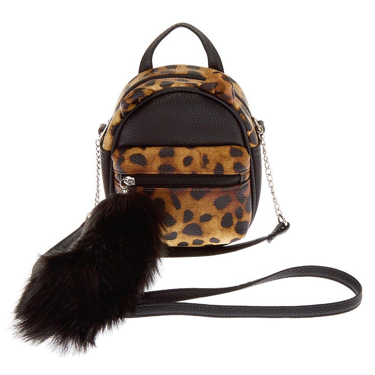 Faux Leather Leopard Cat Mini Backpack Crossbody Bag - Brown | Claire's