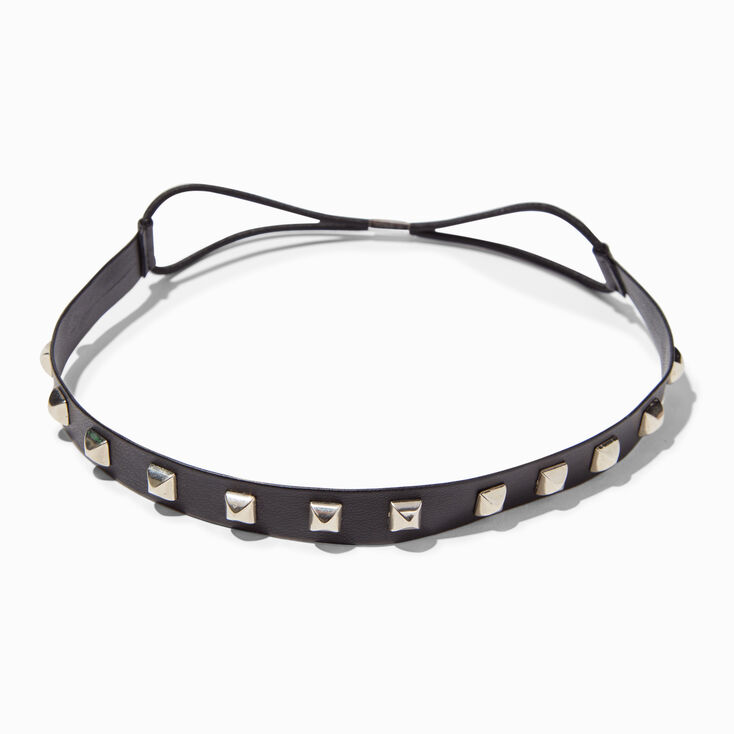 Faux Leather Spiked Black Headwrap,