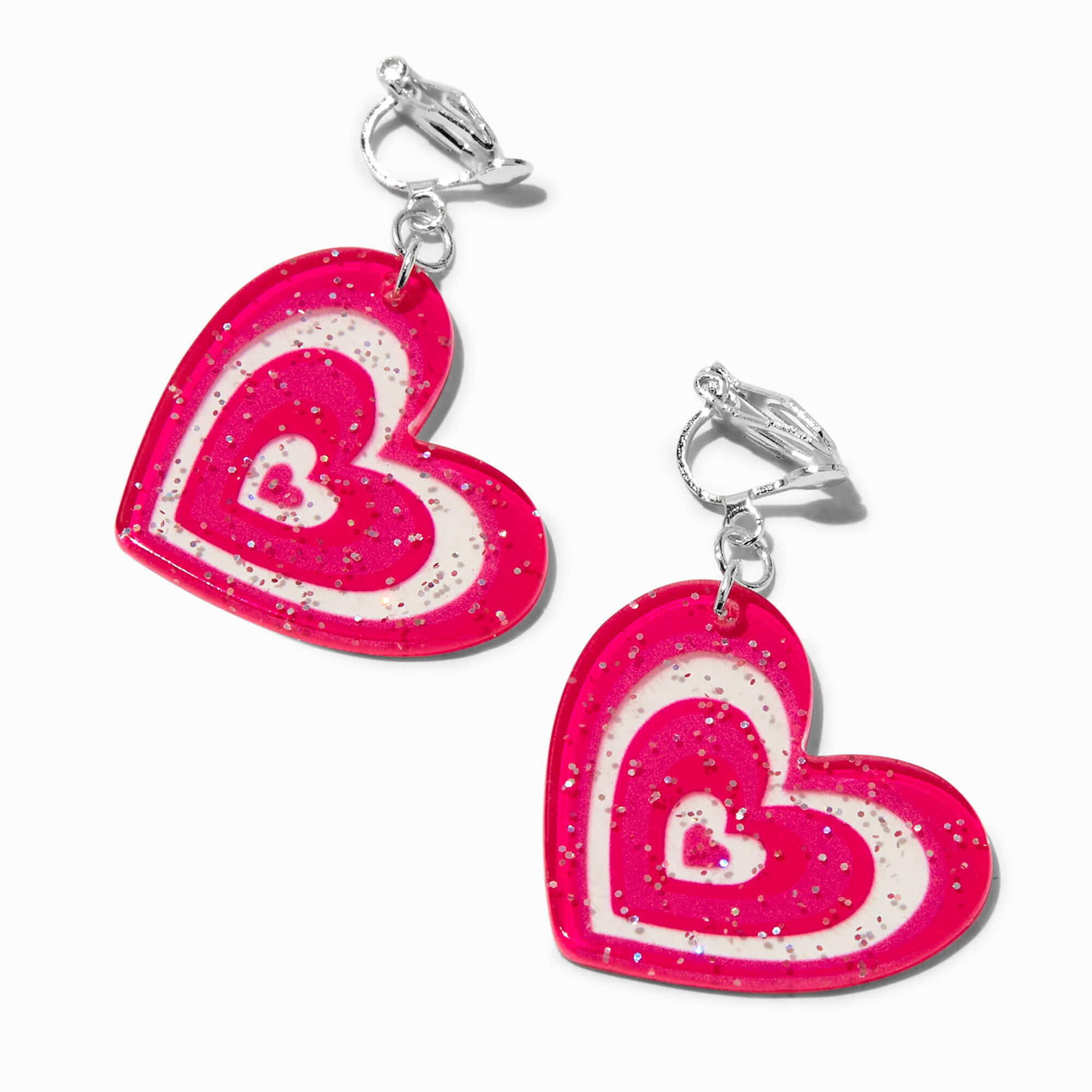 View Claires Pulsating Heart 15 ClipOn Drop Earrings Pink information