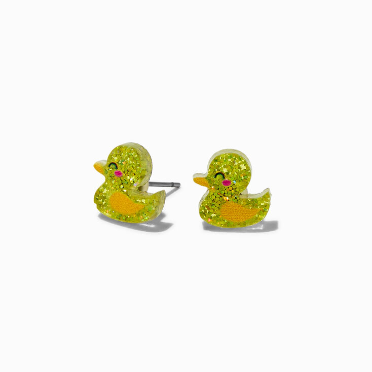 Yellow Rubber Duck Acrylic Stud Earrings ,