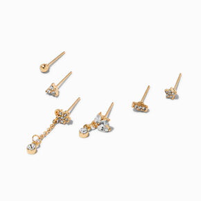 Gold-tone One Mixed Crystal Stud Earring Stack - 6 Pack,