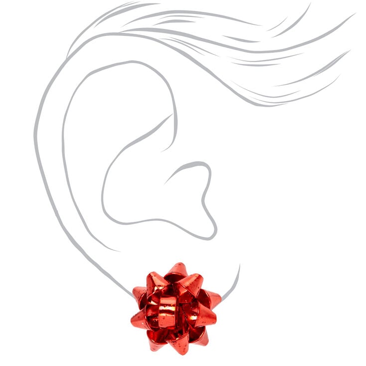 Holiday Bow Clip On Earrings - Red,