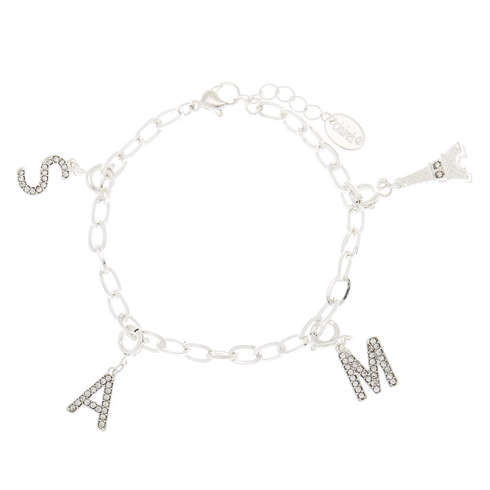 Silver Embellished Initial Bracelet Charm - J,